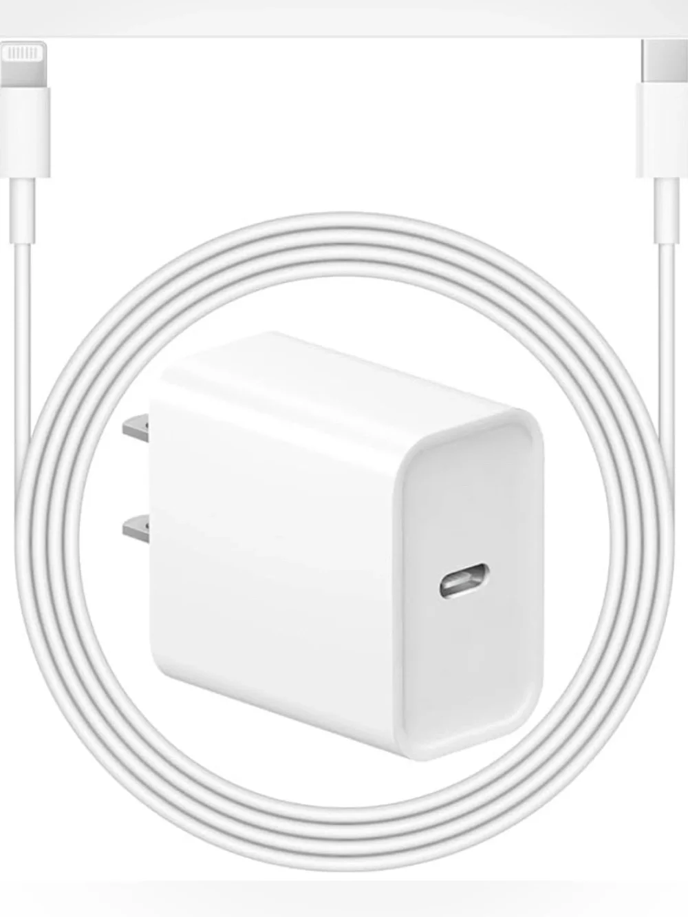 White USB-C Wall Charger and Lightning Cable